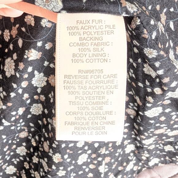 Rebecca Taylor Ivory/Gray Faux Fur Silk Boho Short Vest Coat Jacket, size S - Picture 6 of 6